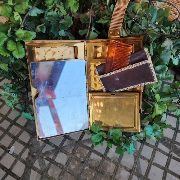 1950s Vintage CONFETTI Lucite COMPACT Carry Triple Vanity Case Clutch - Picture 8 of 16